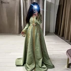 Марокканское Кафтан Дубай роскошное вечернее Платье трапециевидного силуэта 2021 винтажные мусульманские Блестящие Зеленые атласные платья с длинным рукавом для выпусквечерние вечера