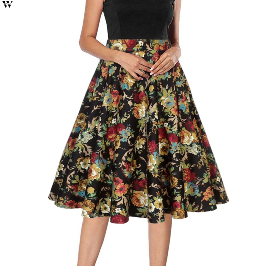 Женская Винтажная летняя юбка в стиле Одри Хепберн трапециевидная с цветочным