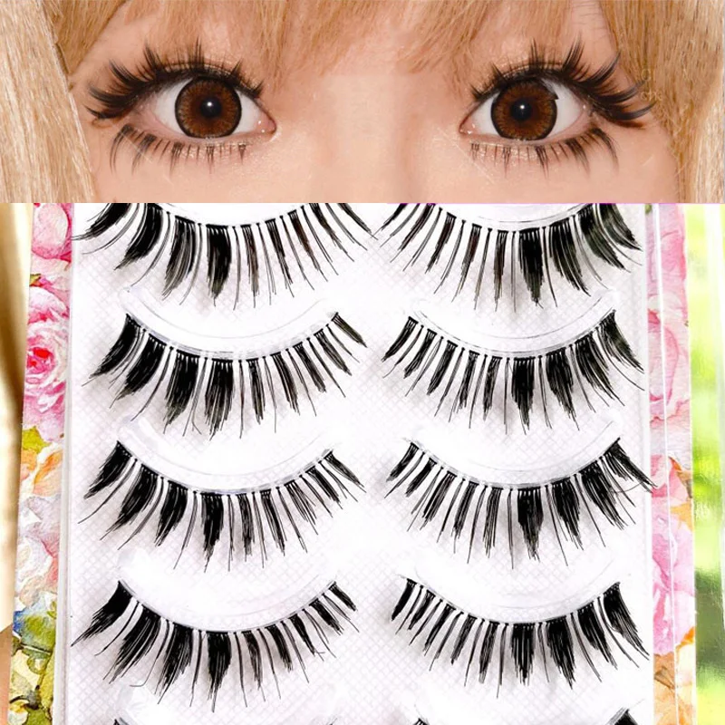 

New 5Pairs Eyelashes Cos Japanese Fake Eyelashes Natural Thick Pointed Tail Eyelash Stage Makeup 3D Little Devil Big Eyes Lashes