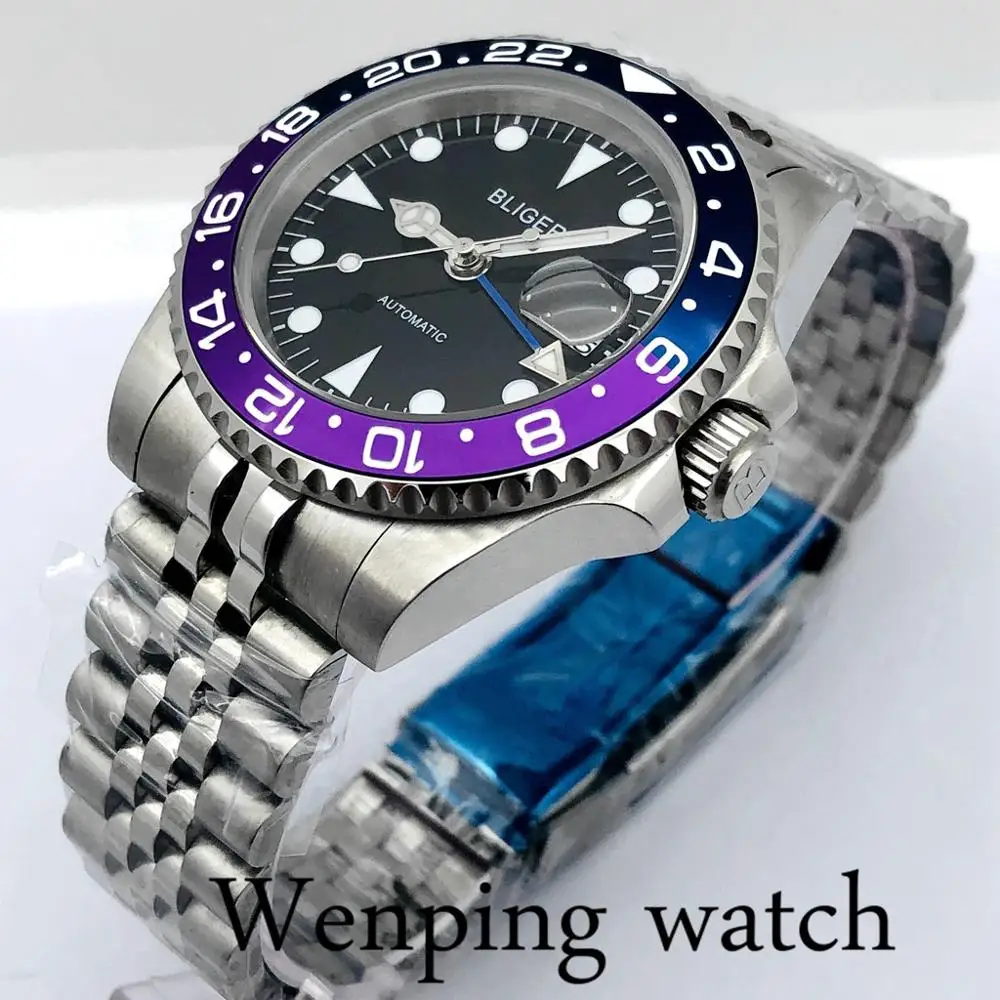 Bliger 40 мм мужские новые стерильные GMT механические часы с сапфировым стеклом