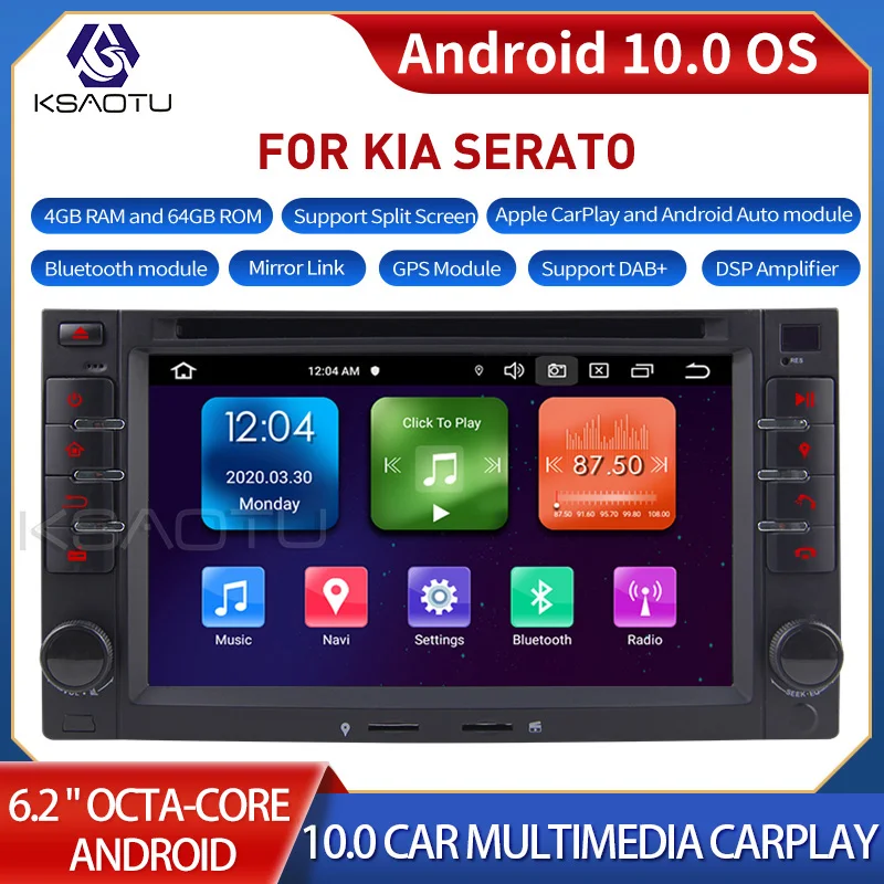 

KSAOTU 6502 6,2 "8-ядерный Android 10,0 автомобильный стерео Carplay DSP DAB + GPS WiFi USB DVB-T 4G TPMS Canbus OBD2 для KIA SERATO