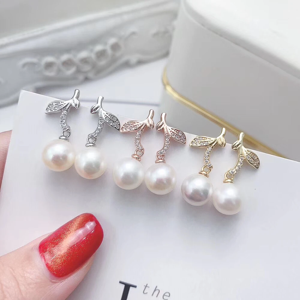 

925 Sterling Silver Charm Earrings Leaf Style Mountings Findings Jewelry Parts Fittings for Pearls Beads Stones Agate Corals