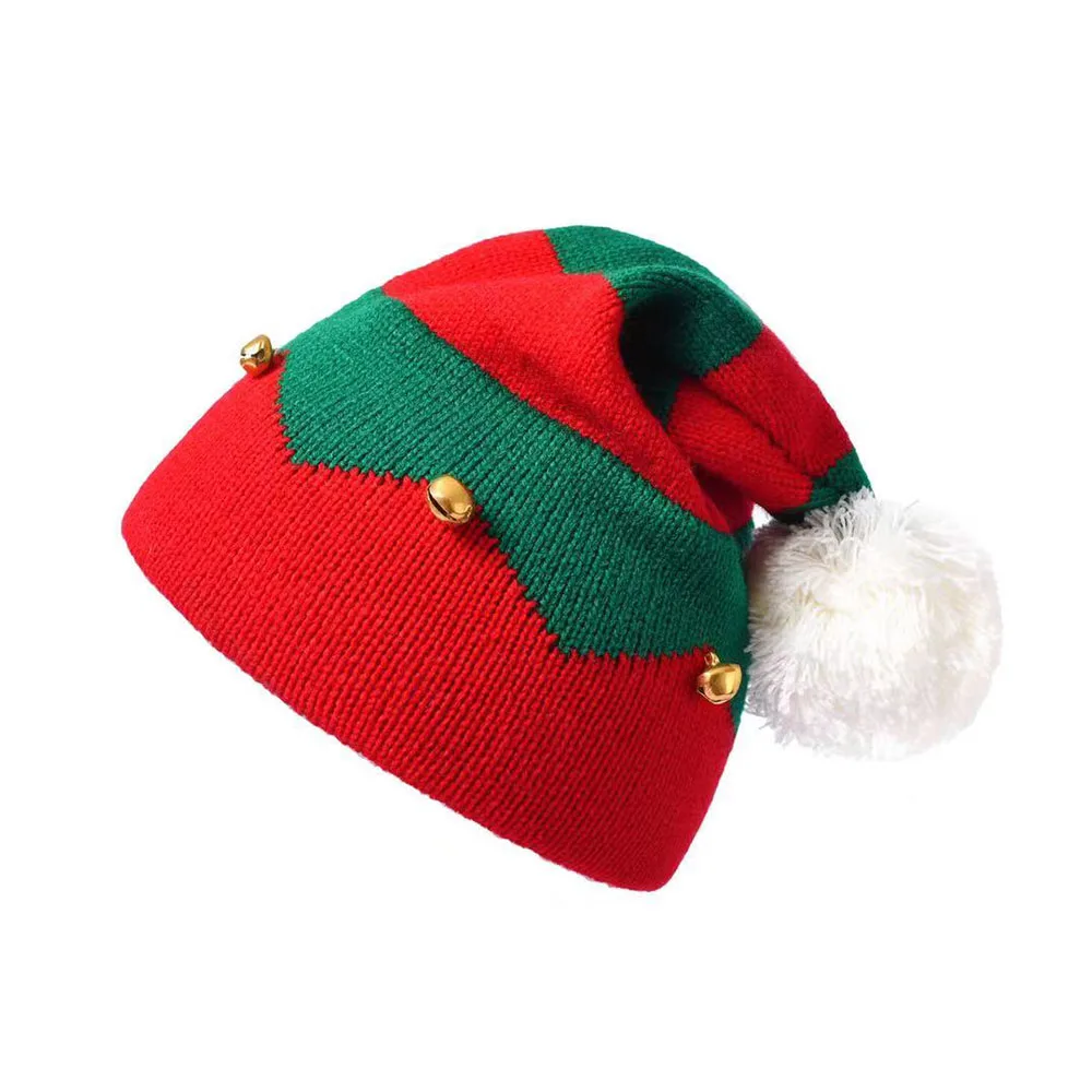 

Children's Bell Knitted Christmas Hat Keeps Warm In Autumn And Winter Creative Red And Green Striped Fur Balls 2~6 Years Old