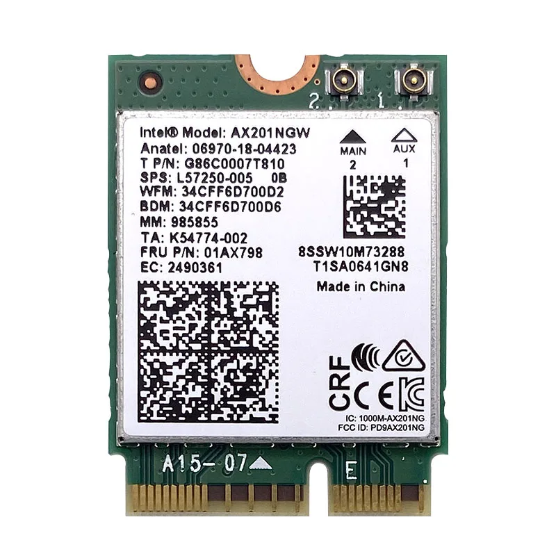 Intel Wi-Fi 6 AX201 Bluetooth 5 0 Dual Band 2 4G/5G Wireless NGFF Button E CNVi Wifi Card AX201NGW 4 ГГц/5G hz 802.11ac / ax |