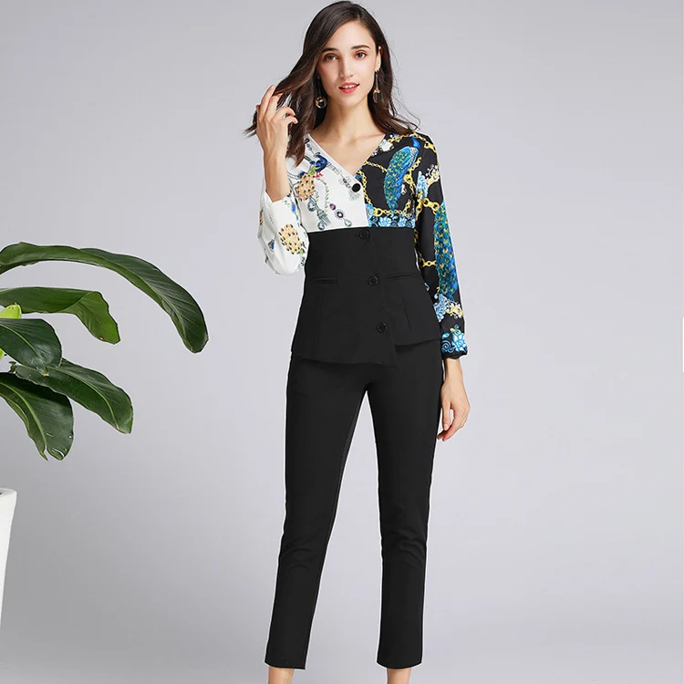 Женские Подиумные комплекты-двойки Сексуальная Асимметричная блуза с v-образным