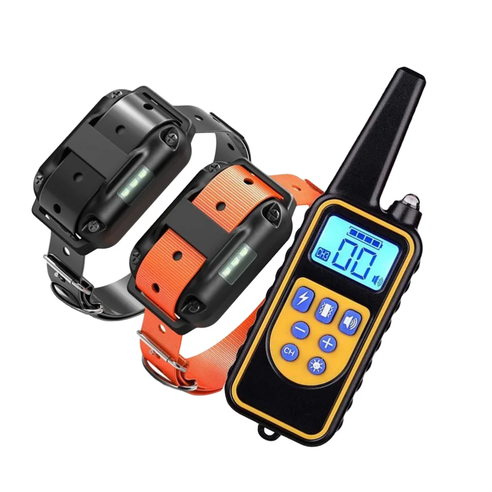 

Remote Controlled Dog Training Collar Rechargeable Electronic Dog Collar Anti-Bark Device for 2 Dogs with US Plug (Black and Ora