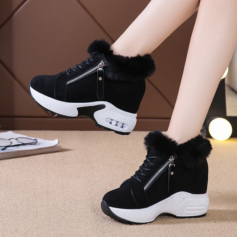 2021 women's heels plush warm winter sneakers casual ladies Side zipper high platform casual shoes