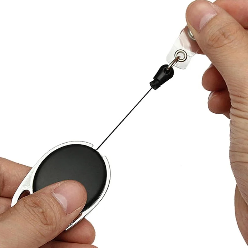 

Black Retractable Pull Key Ring Id Badge Lanyard Name Tag Card Holder Recoil Reel Belt Clip Metal Housing Plastic Covers