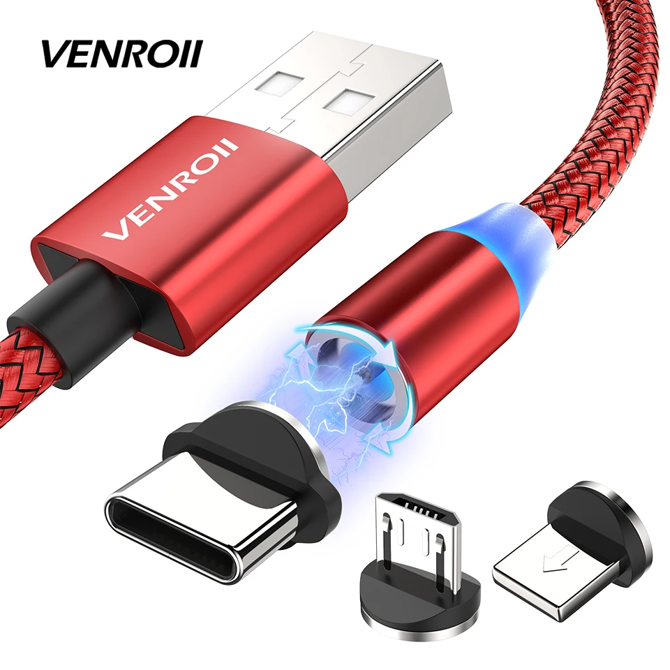 Магнитный зарядный кабель Venroii Micro USB Type C для Samsung Galaxy S9 Plus S20 Xiaomi Mi 8 9 10 Redmi шнур