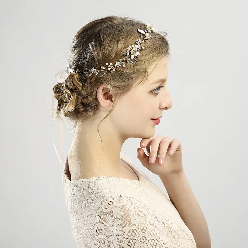 Hot-selling Bridal jewJelry Hot-selling Handmade Bridal Headdress Freshwater Pearl Leaf Headband hair Accessories for Women