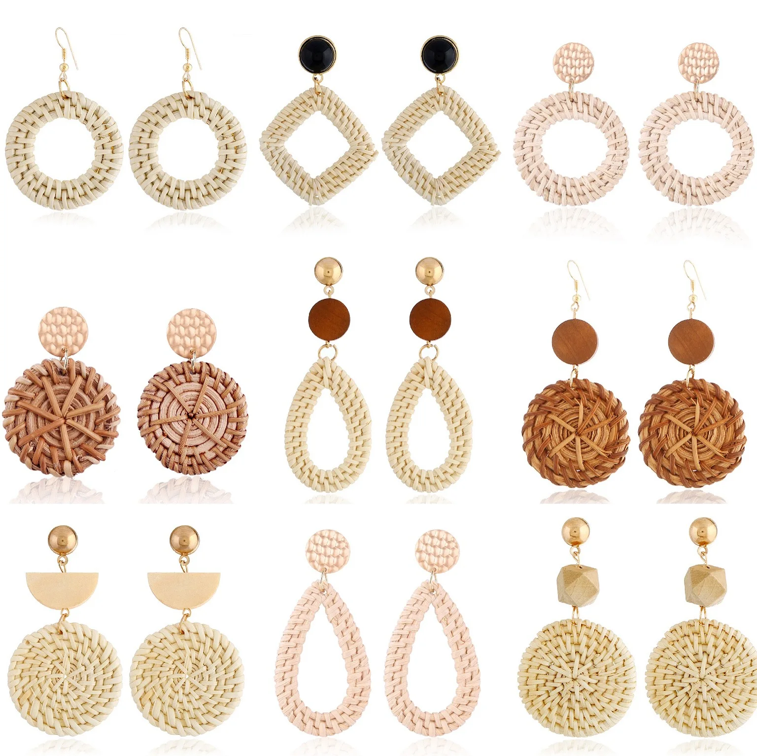 

Hot Sale Cross-Borded Vintage Exaggerated Bamboo Rattan Hand-Woven Earrings National Style Ear Ring
