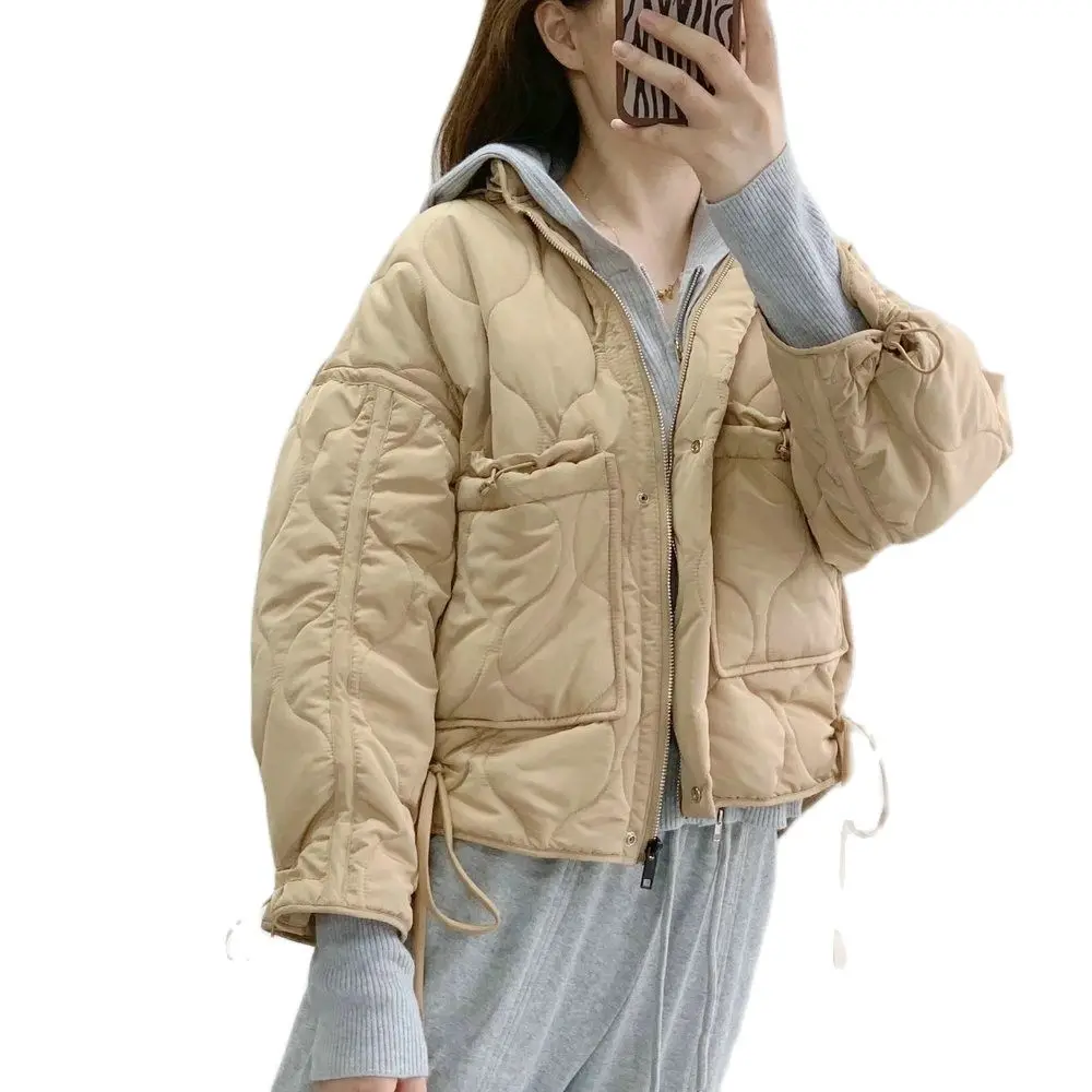 

Женская куртка-бомбер цвета хаки с капюшоном, на молнии, с карманами