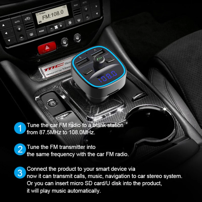 

Dual USB Charger Adapter Audio Car MP3 Player Car bluetooth 5.0 Handsfree FM Transmitter Kit MP3 Player Dual USB Charger