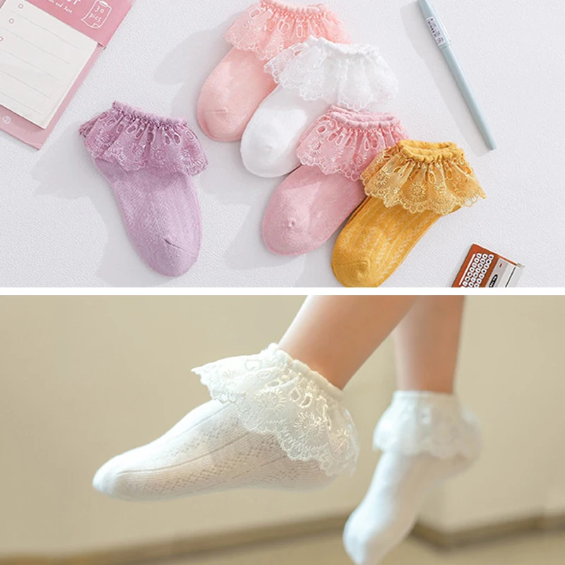 Кружевные носки с оборками для маленьких девочек дышащие хлопковые детские