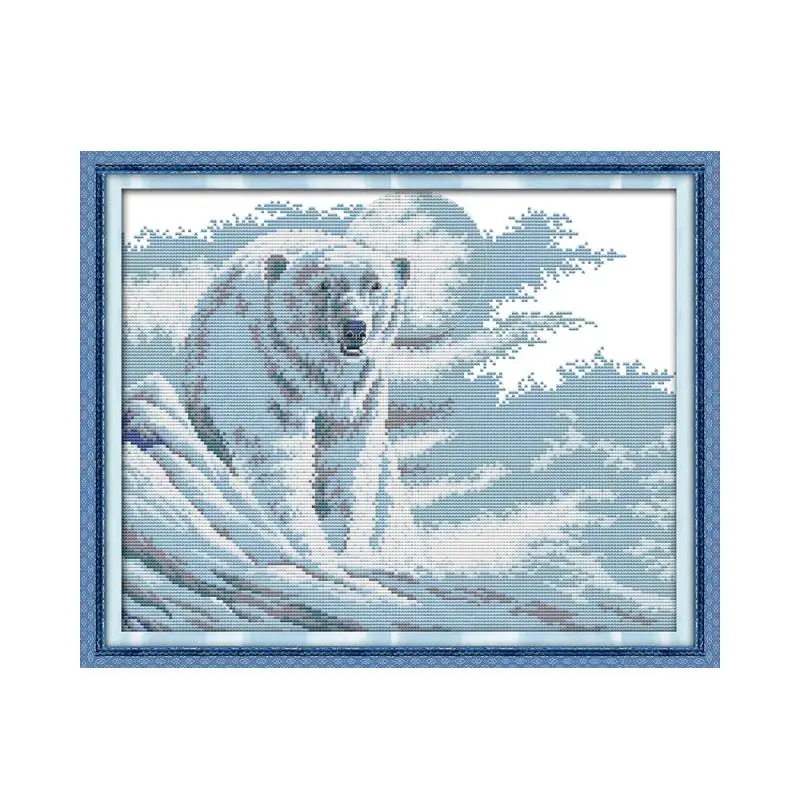 

Polar bear cross stitch kit 14ct 11ct pre stamped canvas cross stitching animal lover embroidery DIY handmade needlework