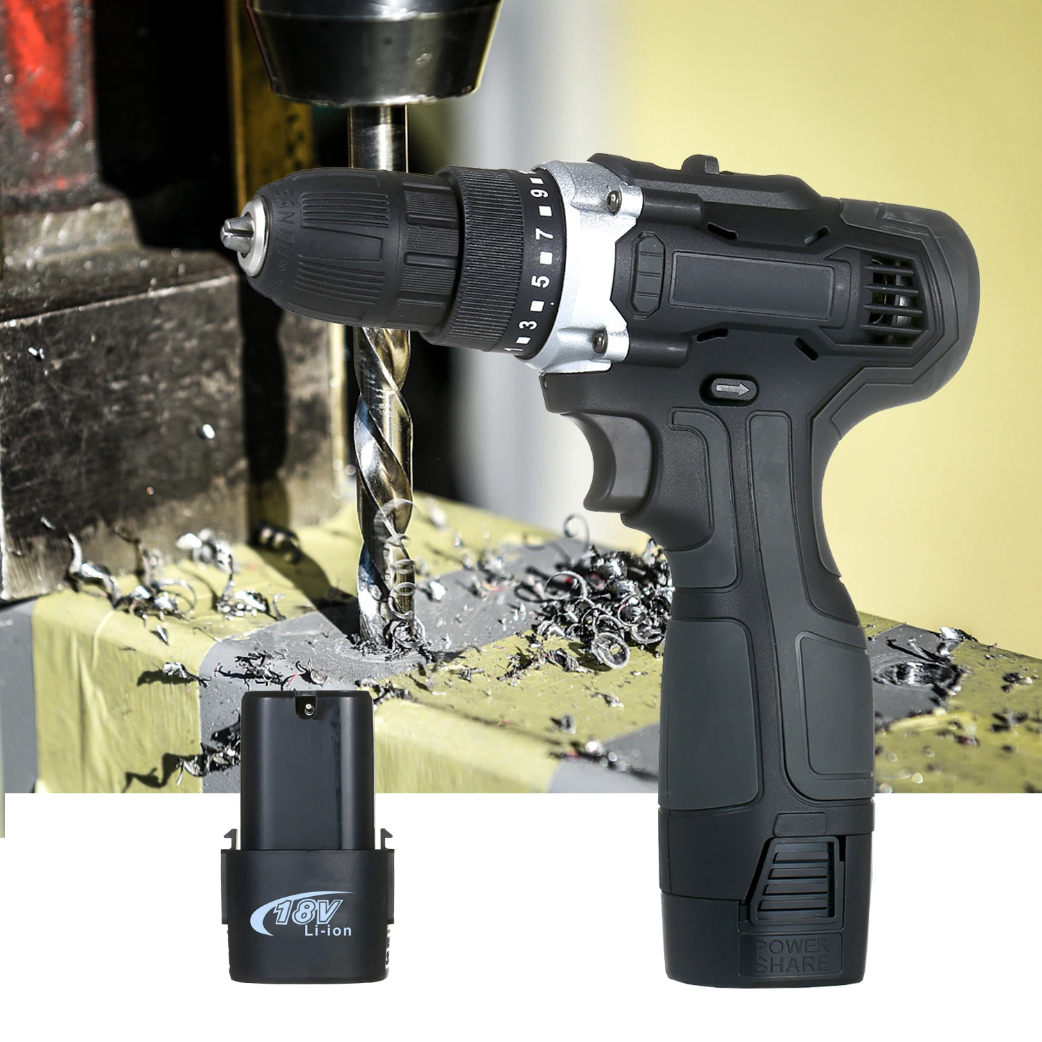 

18V 2-Speed Cordless Drill Driver 15+1 Clutch Max 50Nm Torque Variable Speed 3/8-inch Compact Electric Drill with LED Light
