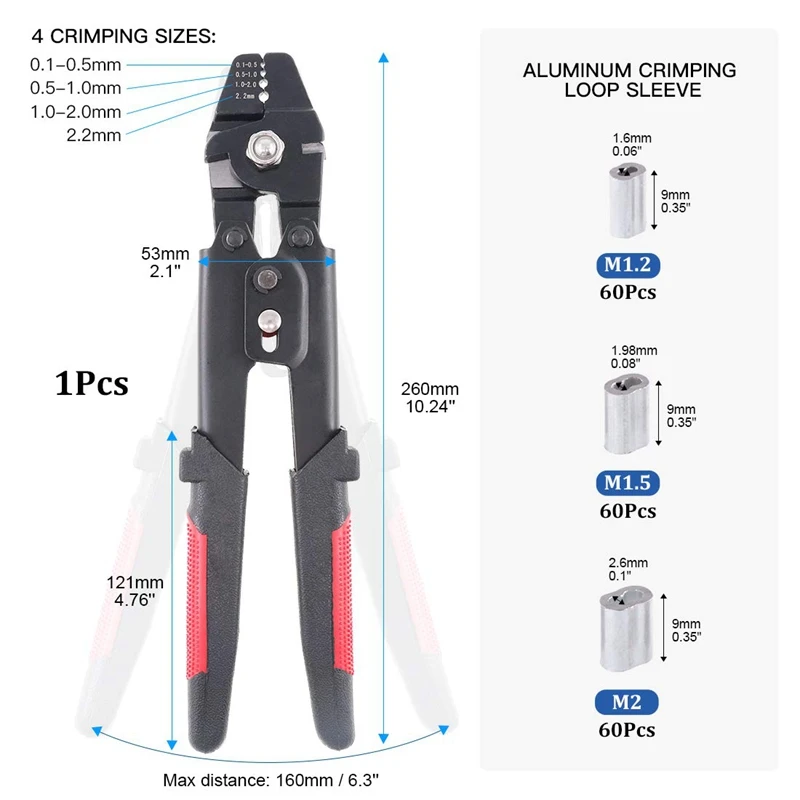 

HLZS-Up to 2.2mm Wire Rope Crimping Tool Wire Rope Swager Crimpers Fishing Plier with Crimp Sleeves Kit