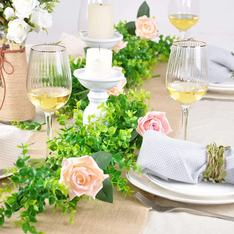 

Искусственная эвкалиптная гирлянда NHBR, 4 упаковки, искусственный эвкалипт, зеленая гирлянда для свадебного фона, декор для стен, 6 футов/шт.