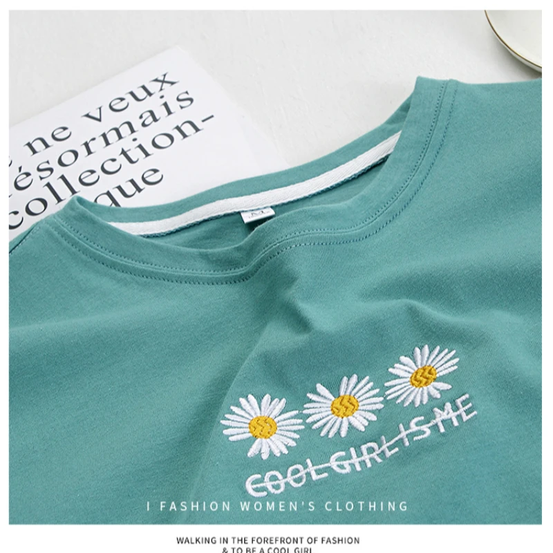 

Summer 2020 Cotton T Shirt Women VOGUE Sunflower Print Harajuku Tshirt O-neck Short Sleeve T-shirt White Tops Female Clothing