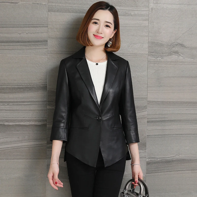 Women Sheepskin Genuine Blazer Jackets Autumn Winter Slim Office Lady Real Leather Suits Coats Clothes Chaqueta Mujer