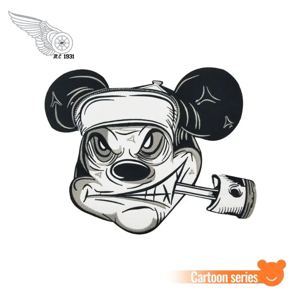 Мышь Байкерский Райдер жилет вышитая утюгом на задней части куртки нашивка белая