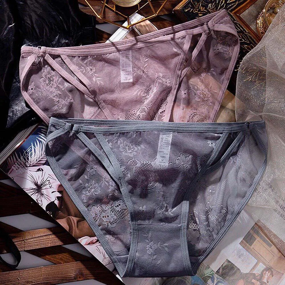 

Sexy Low Waist Lace Nylon Panties Cotton Crotch Breathable Transparent Ultra-Thin Fashion Floral Briefs For Women Girls