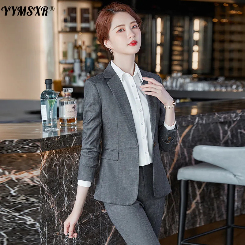 Серый клетчатый костюм с брюками из двух предметов новинка 2022 зимняя модная