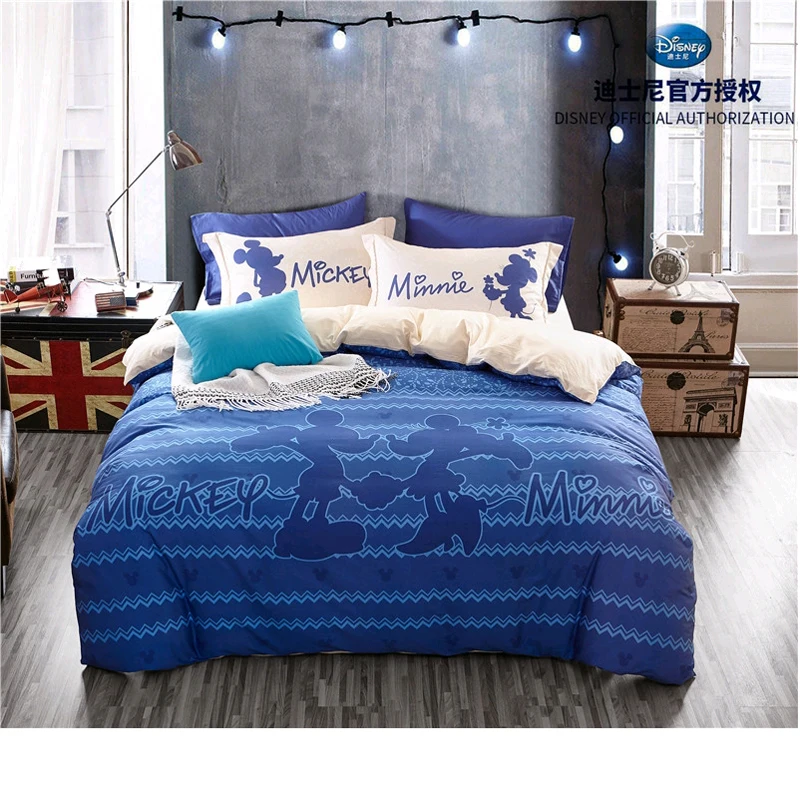 Disney Mickey Mouse and Minnie Royal Blue Bedding Set Girls Children Bedroom Decorative Duvet Quilt Cover Pillowcase 3/4 Piece