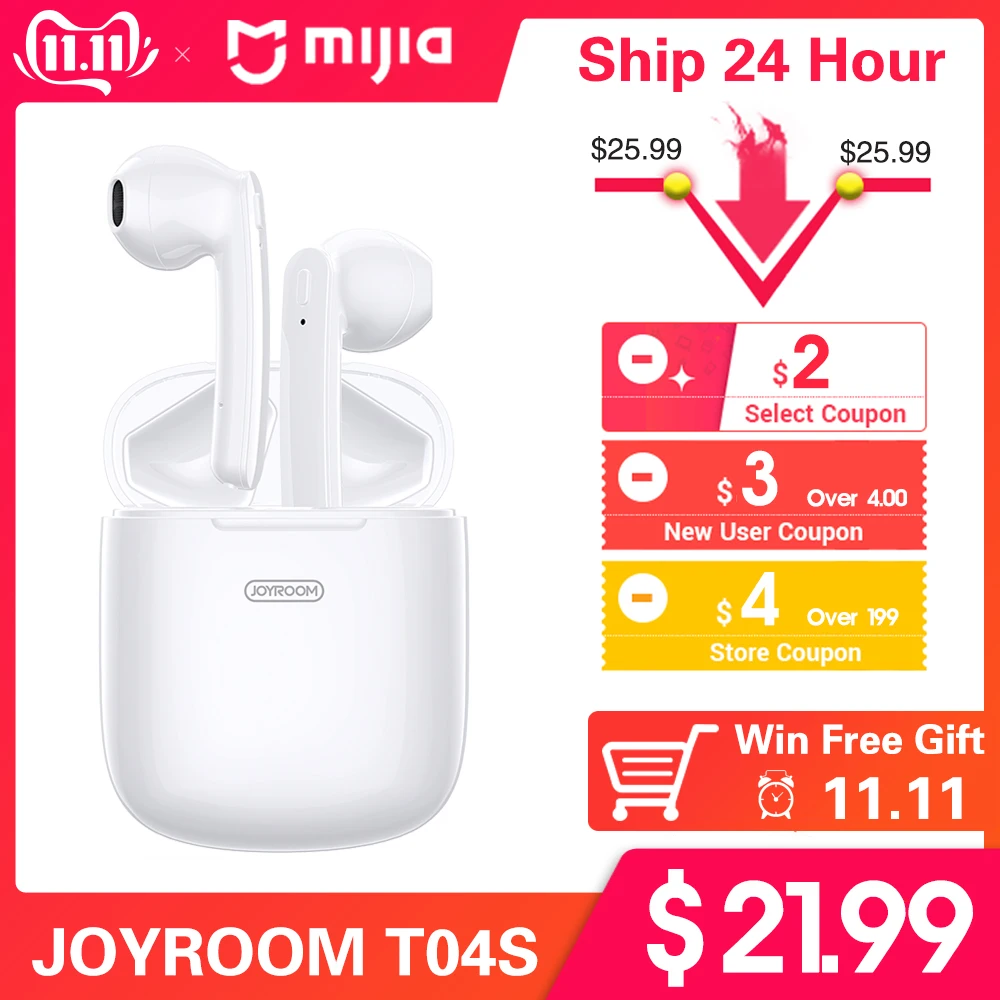 JOYROOM T04S TWS Bluetooth стерео наушники с шумоподавлением Беспроводная стереогарнитура наушники с микрофоном водонепроницаемые HIFI Качество