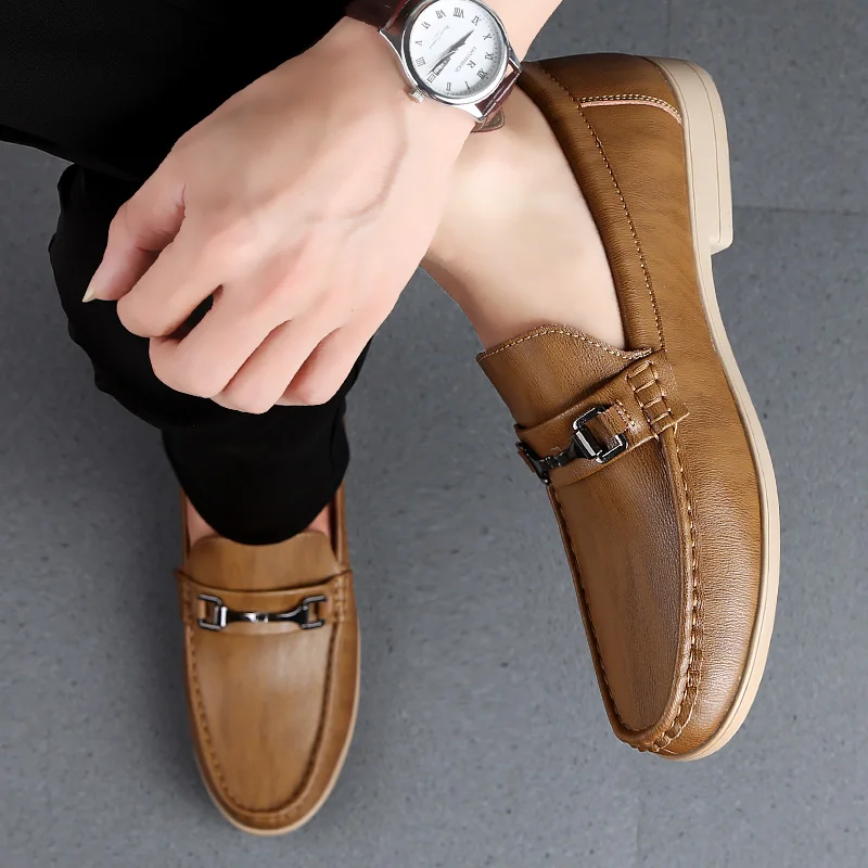 Большие размеры летняя повседневная мужская обувь из натуральной кожи слипоны