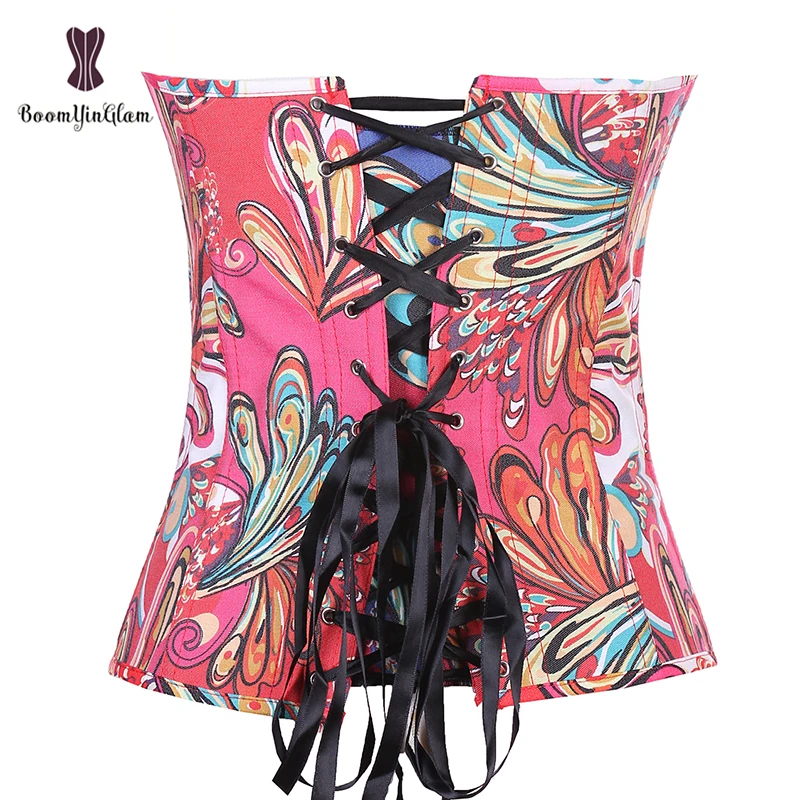 Купить два получил один бесплатно цветок печати корсет Overbust Корсеты спереди Busk