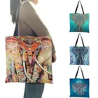 Индивидуальная Льняная сумка-тоут с принтом слона мандалы для женщин, модные многоразовые сумки для покупок, дорожные школьные сумки на плечо с принтом