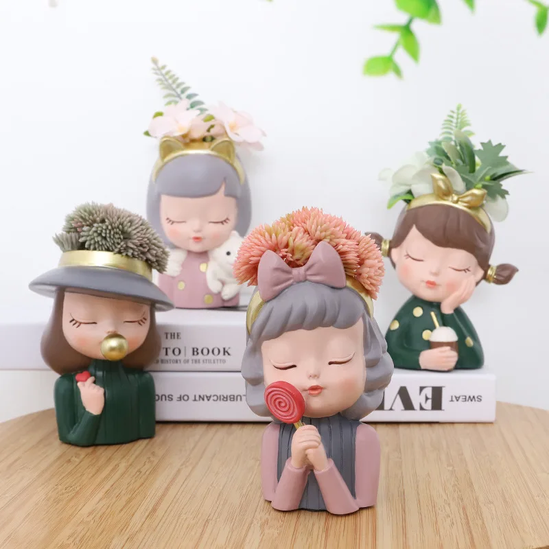 

Милая маленькая девочка, искусственная смола, суккулентное растение, милые украшения для сада, настольный садовый горшечный бонсай, домашн...