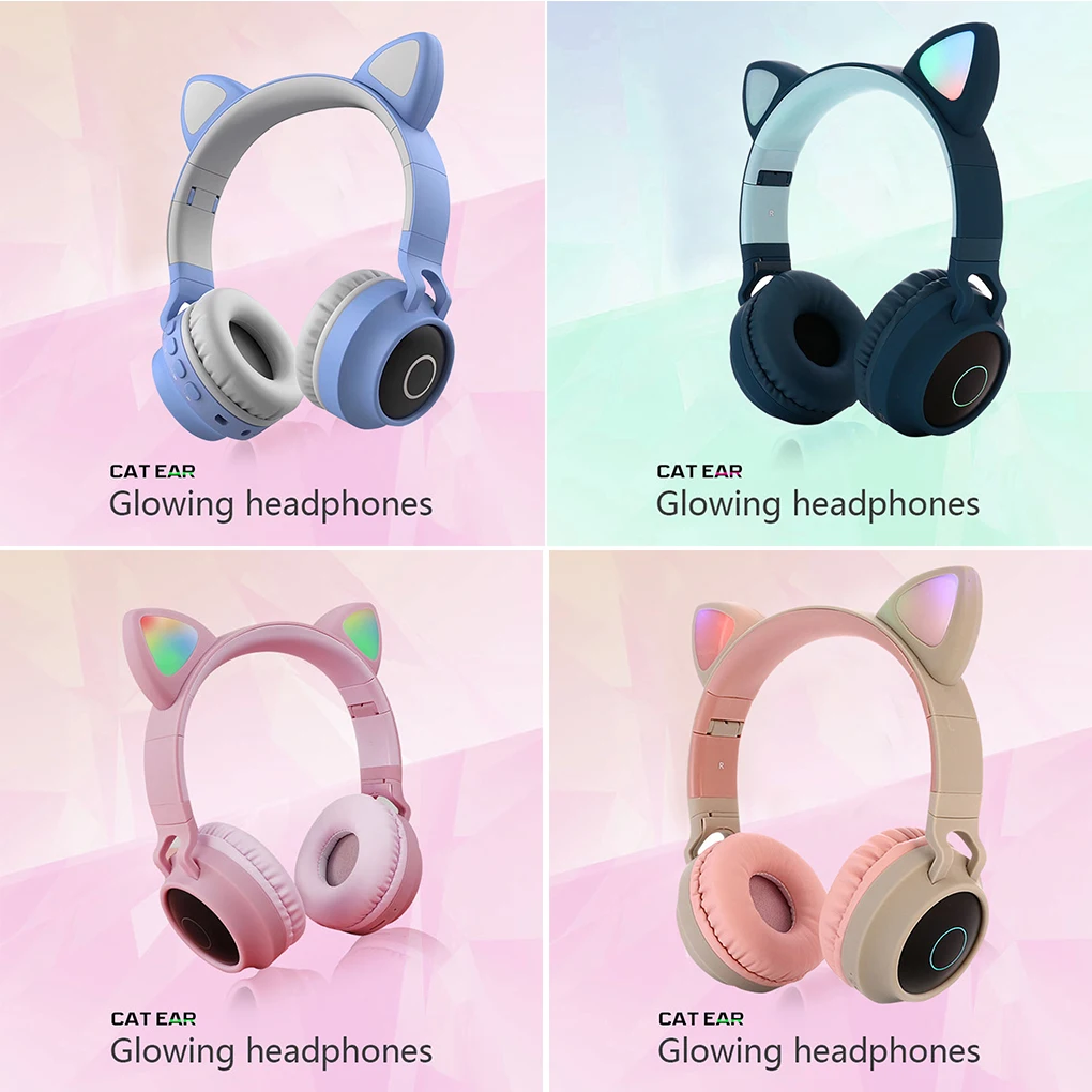 

LED Cute Dual Mode Headphone Noise Cancelling Bluetooth 5.0 + 3.5mm Wired Headset with Microphone Stereo Music Headset