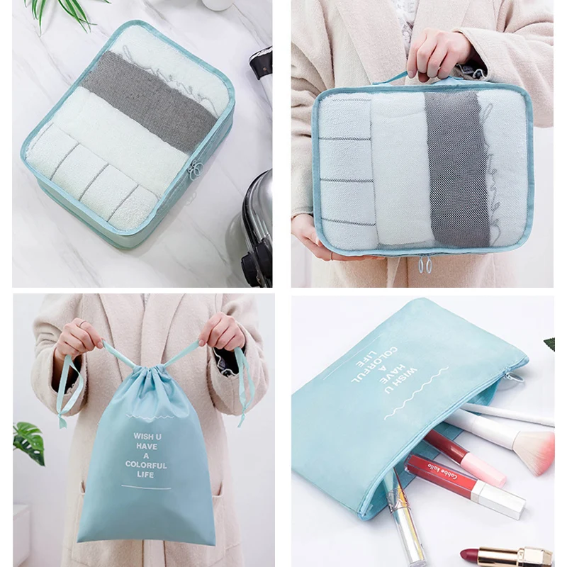 

9-piece Suitcase Organize Storage Bag Portable Cosmetic Bag Clothes Underwear Shoes Packing Set High Quality Travel Makeup Bag