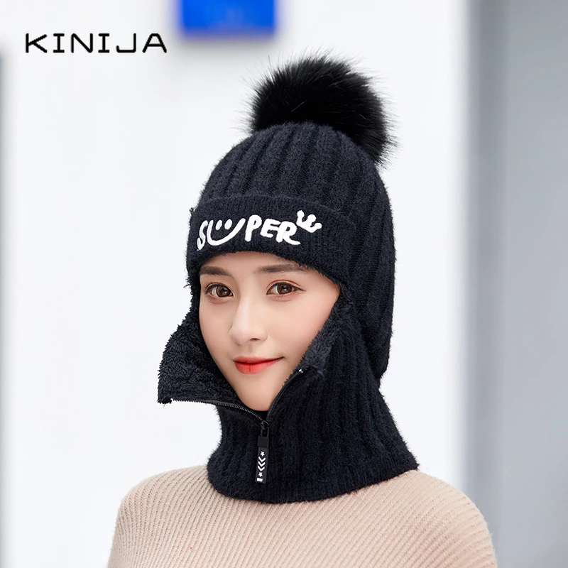 Зимняя теплая вязаная шапка из кроличьего меха плюс плюшевый теплый чехол