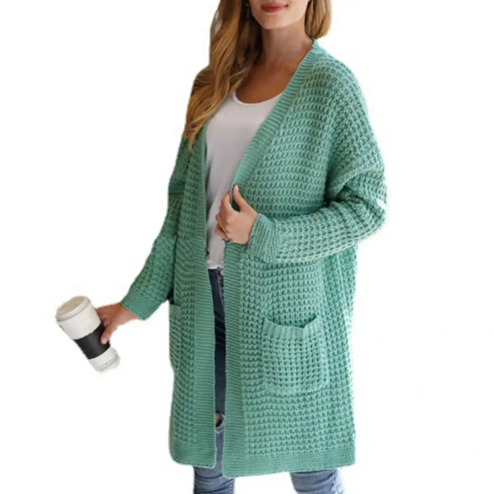 

Cold Resistant Trendy Pockets Open Front Sweater Coat Skin-friendly Loose Cardigan Pockets Outerwear
