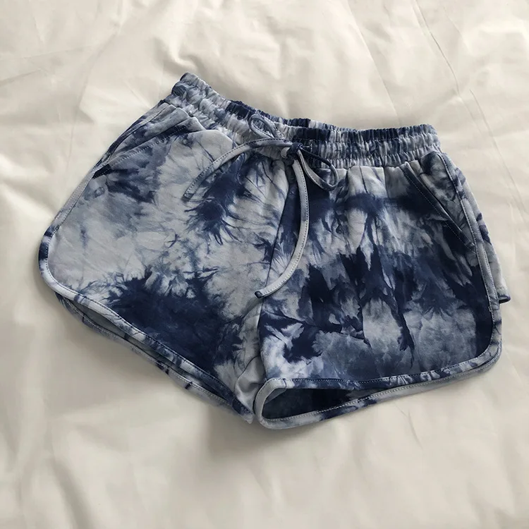 

Summer Women Loose Tie-dye Wide-leg Pants Ladies One Size Blue Casual Sports Shorts High Waist Shorts
