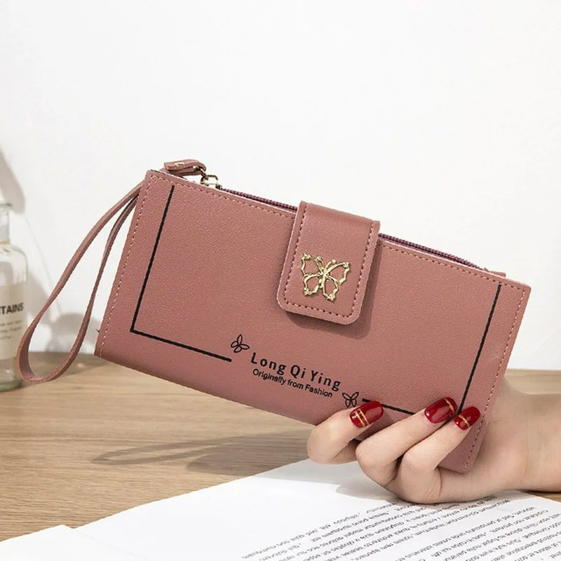 Long Wallet Fashion Metal Butterfly Buckle Multi-card Wallet Women Zipper Clutch Mobile Phone Bag Passport card holder Purse