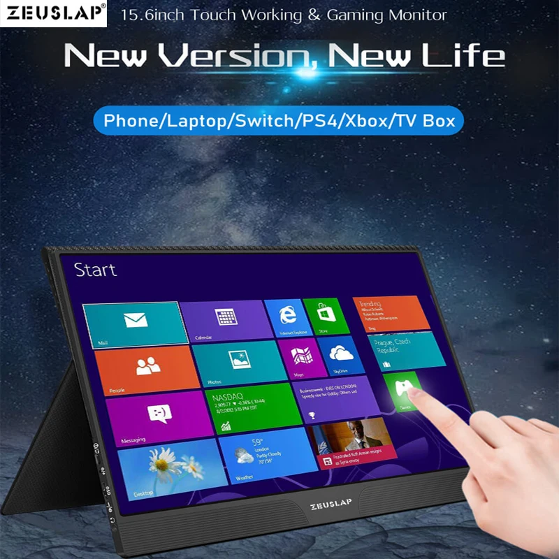 저렴한 ZEUSLAP-15.6 인치 터치 휴대용 모니터, C타입 Usb, Hdmi, 휴대용 패널, 컴퓨터, 노트북, 전화 모니터, PS4 와 스위치, Xbox One