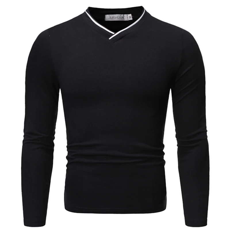 2019 осенняя и зимняя новая мужская Тонкая футболка с v образным вырезом длинными