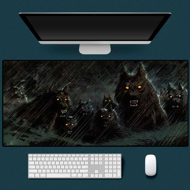 Большой коврик для мыши XGZ с изображением животного волка черный резиновый