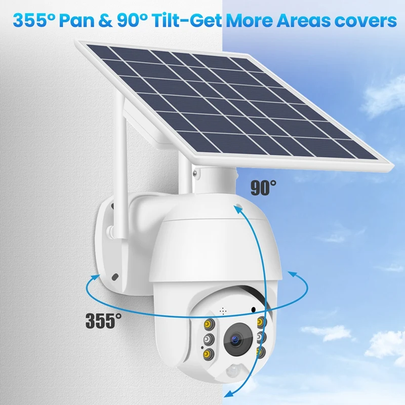 

T16 Wifi Solar Surveillance Camera 350 Degrees Rotating Camera Ip67 Waterproof Night Detection Sd Card for Home/Company