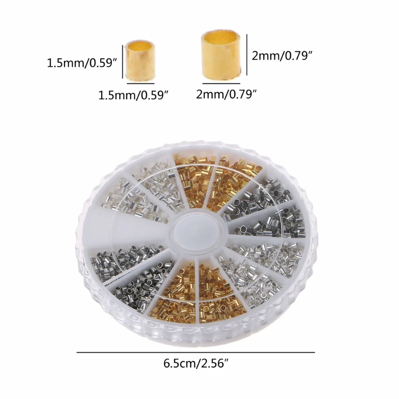 

3000 Pcs 2 Sizes Brass Tube Crimp Beads Cord End Diameter 1.5 2mm Tube Spacer Beads for Bracelet Necklace Jewelry Making