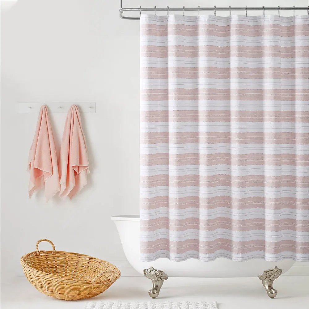 

Занавеска для душа в розовую полоску, водонепроницаемая, для ванной комнаты