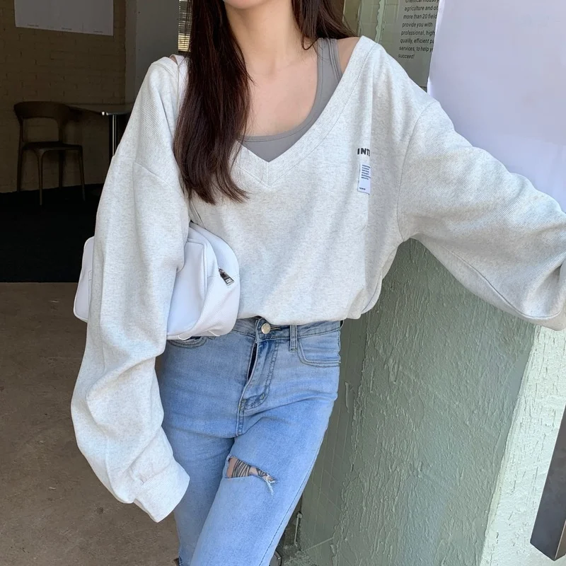 

CMAZ Autumn New Korean Style Collar off-the-Shoulder Long Sleeve Korean Style Loose