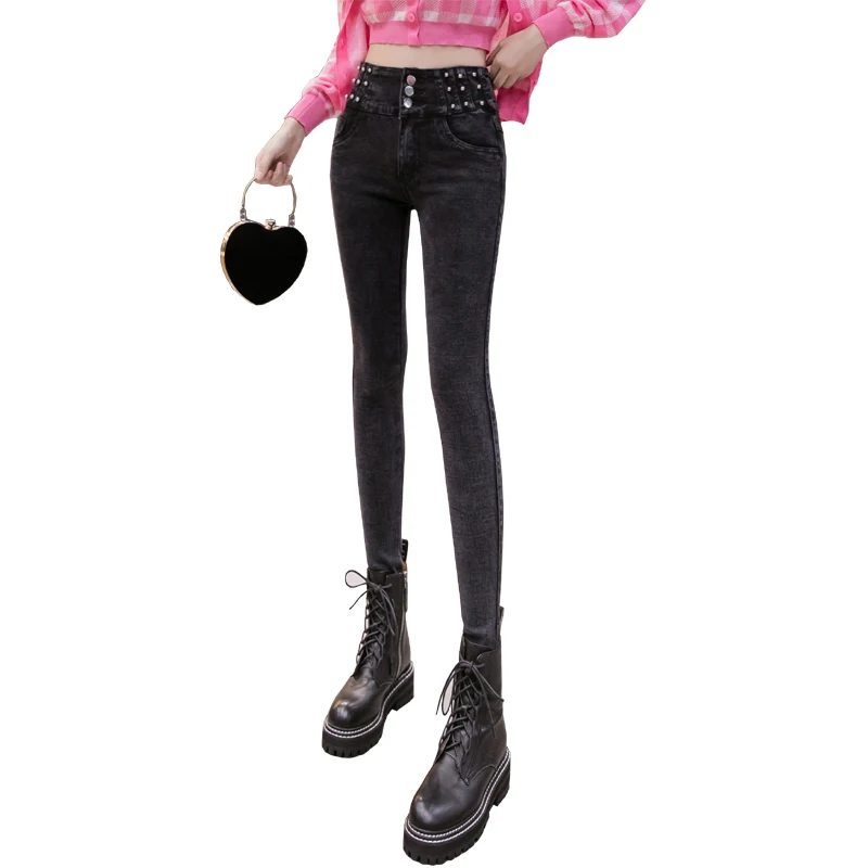 

JXMYY Fashion new products autumn and winter women's elastic nail drill tight-fitting base slim nine-point pencil long jeans