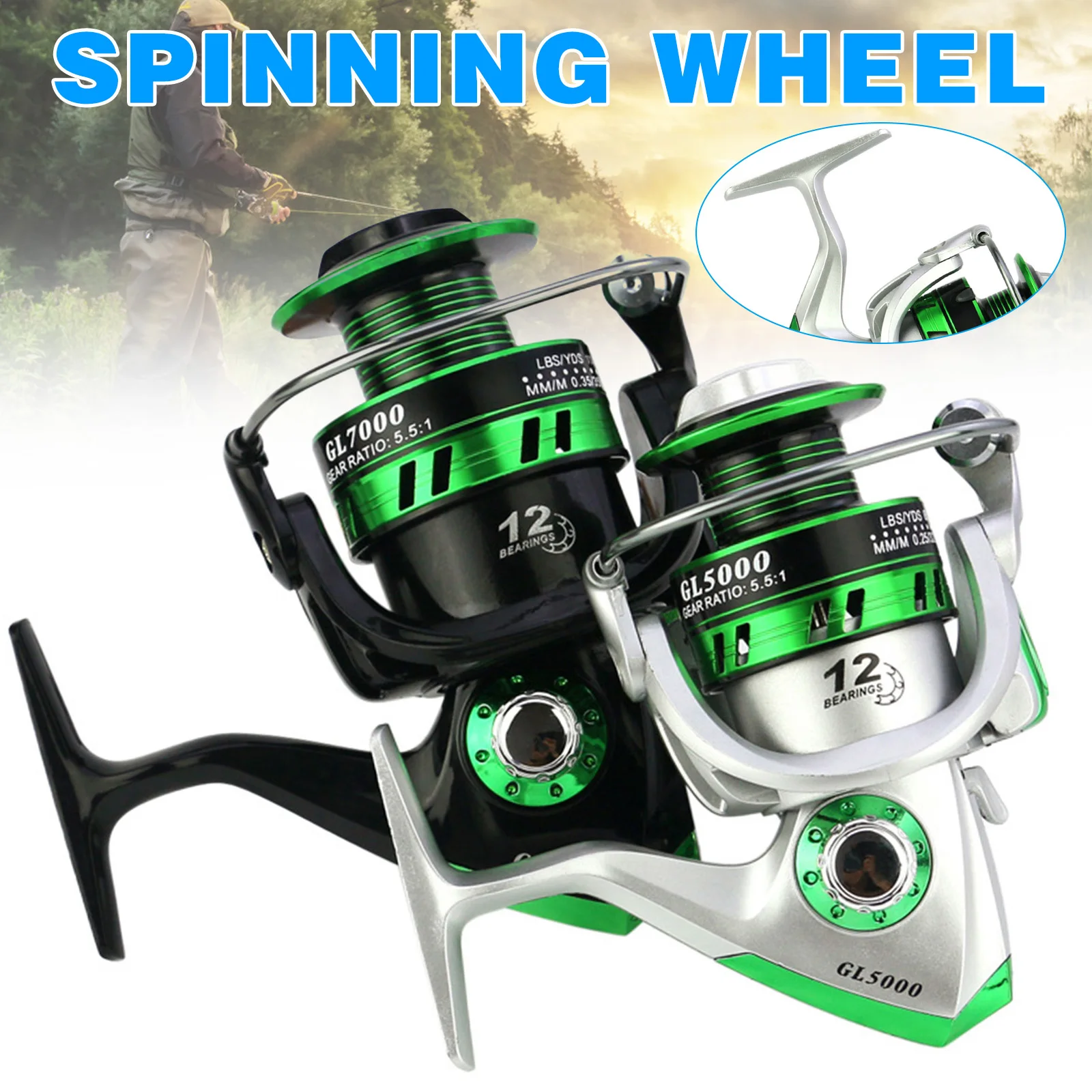 

Вращающаяся Рыболовная катушка, 12 шарикоподшипников, 5,5: 1, высокое качество, подшипник правый/левый, металлическая катушка, рыболовные снас...