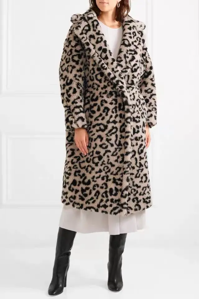 Leopard print PUDI, новинка, женская мода, натуральный овечий мех, пальто для девочек, для отдыха, однотонная плюшевая куртка, пальто ct817 - Цвет: Leopard print