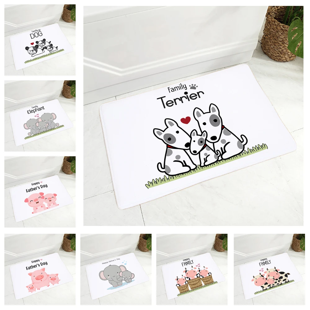 Cartoon Dog Elephant Cow Family Doormat Non-Slip Soft Flannel Carpet Decor Nordic Animal Floor Door Mat for Hallway | Дом и сад